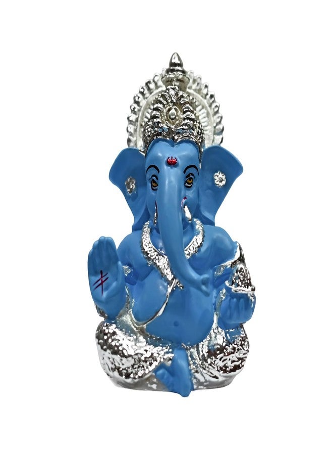 DIVINITI 999 Silver Plated Ganesha Idol for Home Decor Puja |Ganesh Idol for Home Decor Ganpati for Gift 3.5 inches |Ganesh Statue Gift for Office Desk Puja Room Figurine (8.89 x 5.08 cm) (Sky Blue) - Image 1